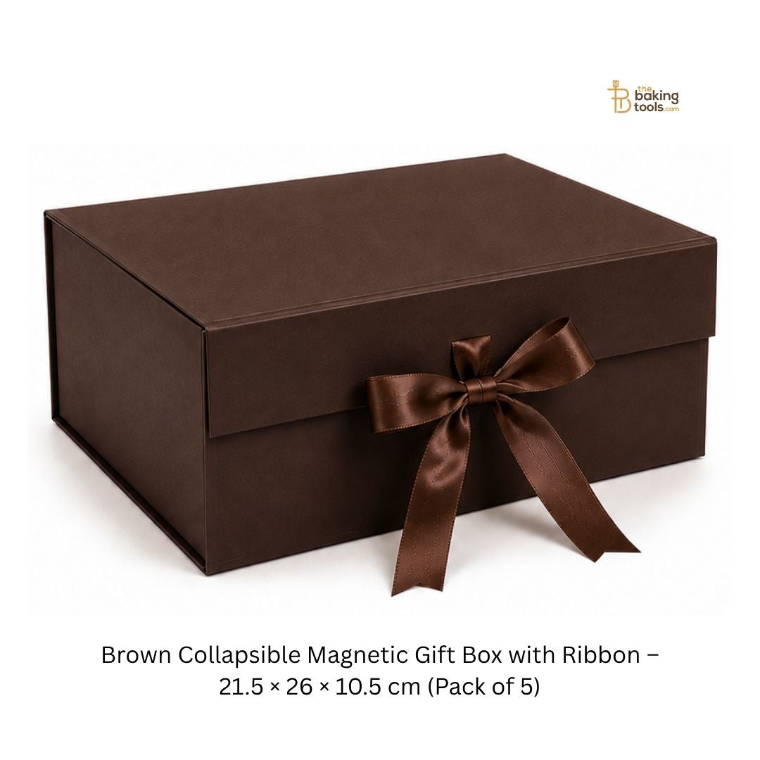 Brown Collapsible Magnetic Gift Hamper Box with Ribbon – 21.5 × 26 × 10.5 cm (Pack of 5)