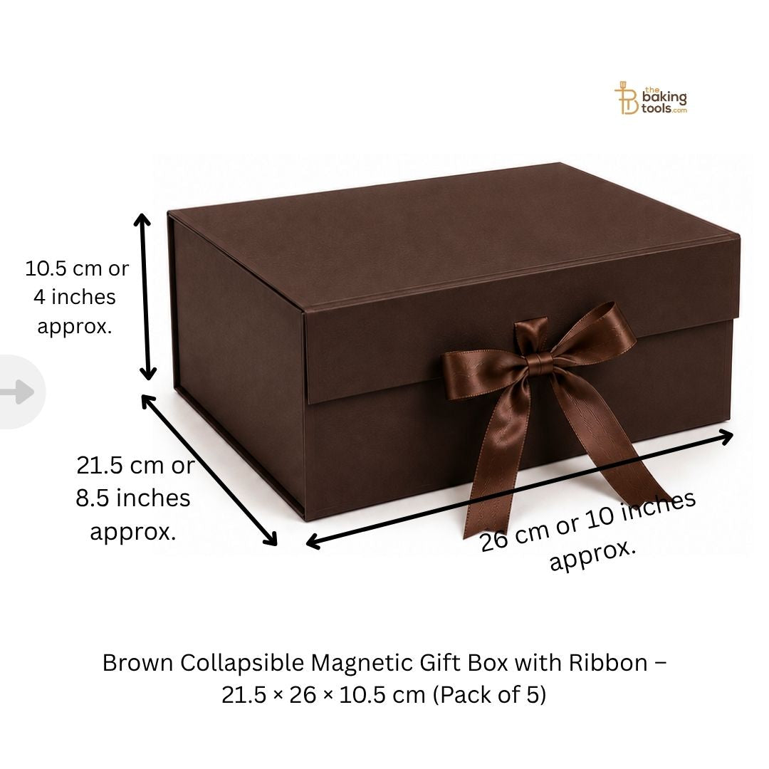 Brown Collapsible Magnetic Gift Hamper Box with Ribbon – 21.5 × 26 × 10.5 cm (Pack of 5)