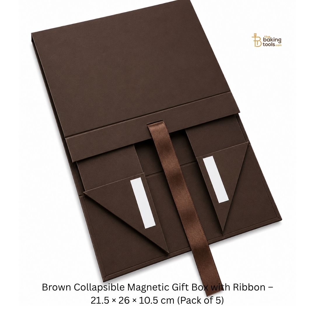 Brown Collapsible Magnetic Gift Hamper Box with Ribbon – 21.5 × 26 × 10.5 cm (Pack of 5)