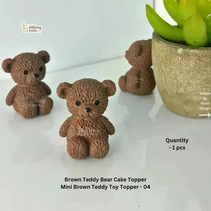 Brown Teddy Bear Cake Topper Mini Brown Teddy Toy Topper - 04 - thebakingtools.com