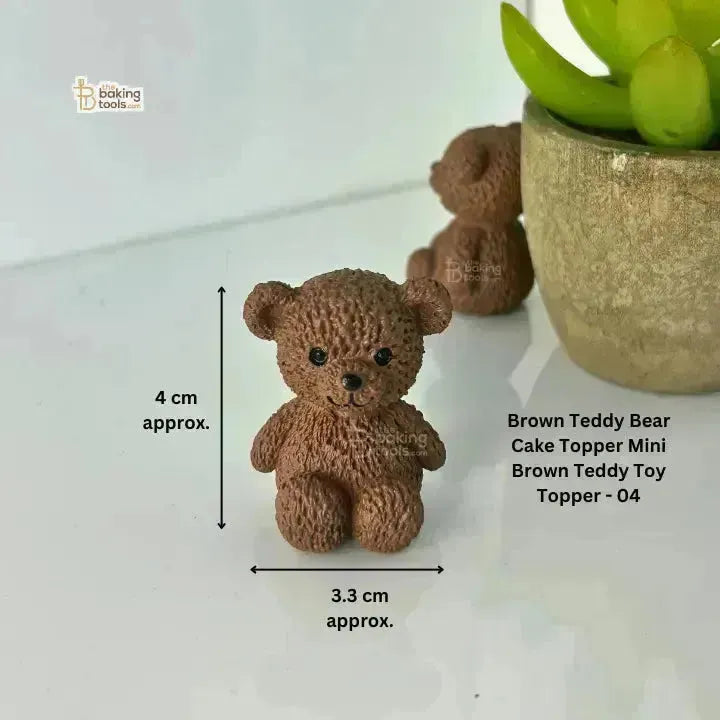 Brown Teddy Bear Cake Topper Mini Brown Teddy Toy Topper - 04 - thebakingtools.com