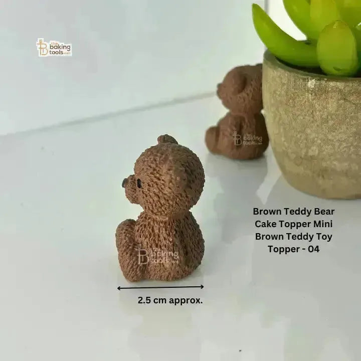 Brown Teddy Bear Cake Topper Mini Brown Teddy Toy Topper - 04 - thebakingtools.com