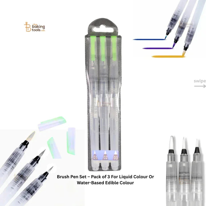 Brush Pen Set – Pack of 3 For Liquid Colour Or Water Based Edible Colour