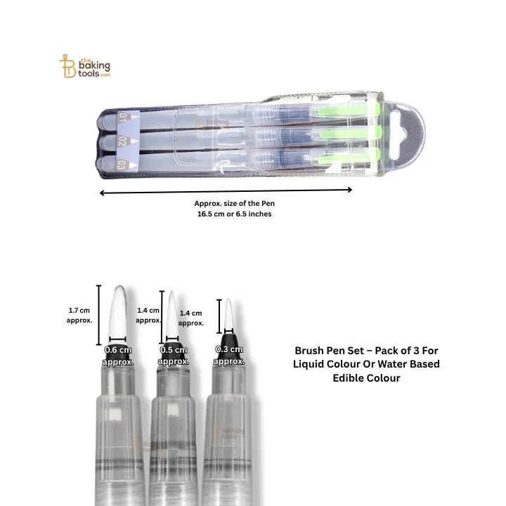 Brush Pen Set – Pack of 3 For Liquid Colour Or Water Based Edible Colour