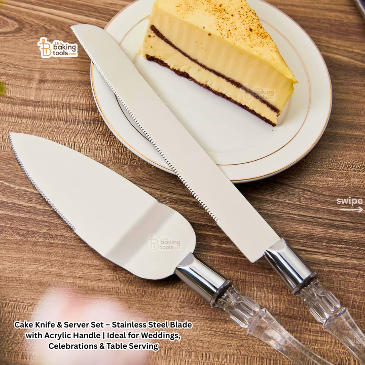 Cake Knife & Server Set – Stainless Steel Blade with Acrylic Handle | Ideal for Weddings, Celebrations & Table Serving