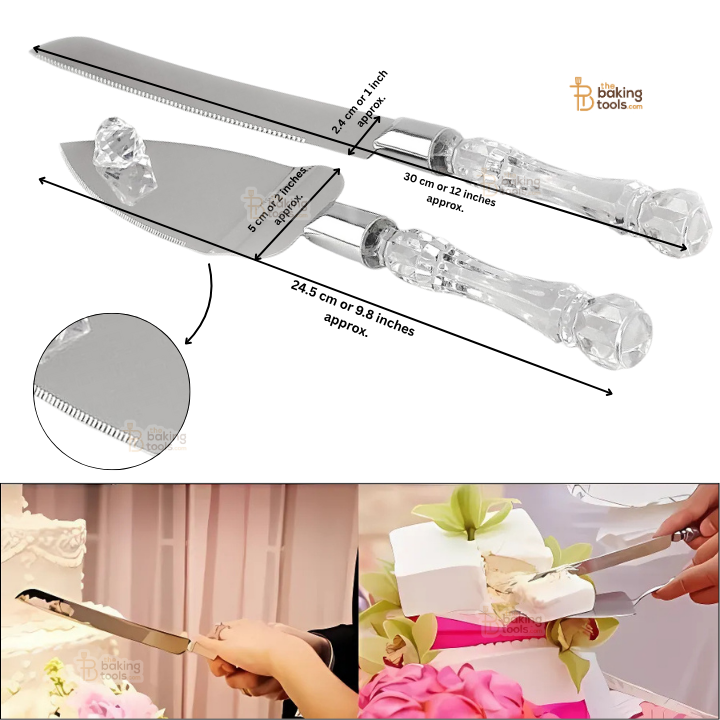 Cake Knife & Server Set – Stainless Steel Blade with Acrylic Handle | Ideal for Weddings, Celebrations & Table Serving