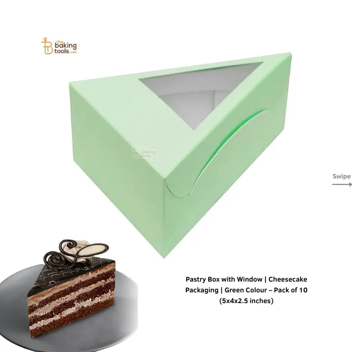 Cake Slice Box | Pastry Box with Window | Cheesecake Packaging | Green Colour – Pack of 10 (5x4x2.5 inches)