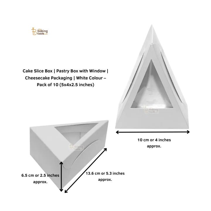 Cake Slice Box | Pastry Box with Window | Cheesecake Packaging |White Colour – Pack of 10 (5x4x2.5 inches)