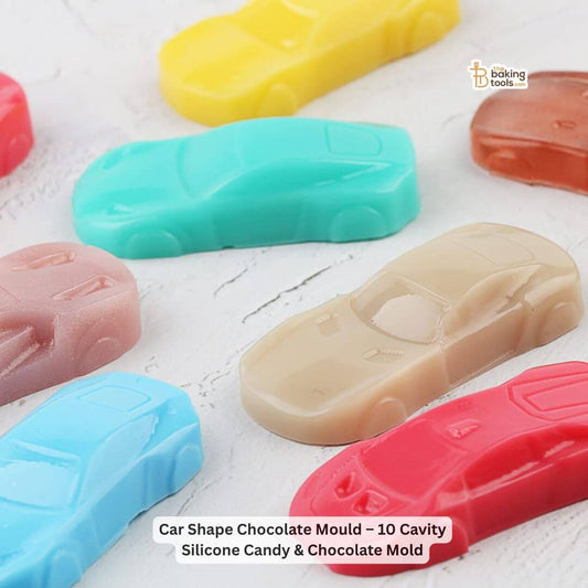 Car shape chocolate or gummies in various colours