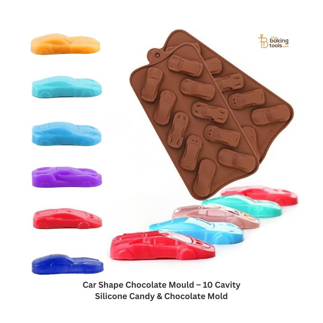 Car shape chocolate mold with colorful candy pieces