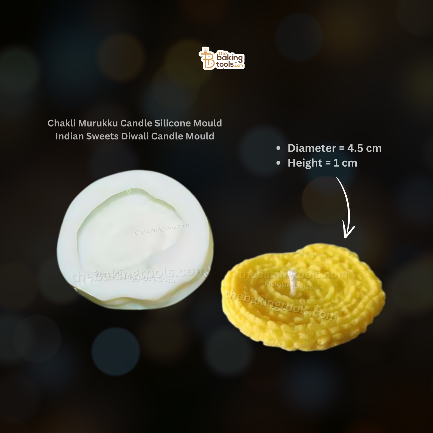 Chakli Murukku Candle Silicone Mould Indian Sweets Faral Diwali Candle Mould _ the baking tools ( its an image of Chakli Murukku Candle Silicone Mould with its out-come with a little a finishing result Chakli Murukku Candle with its size mentioned)