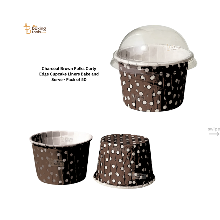 Charcoal Brown Polka Dot Curly Edge Cupcake Liners Bake And Serve Muffin Cup - Pack of 50