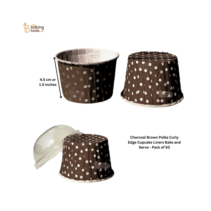 Charcoal Brown Polka Dot Curly Edge Cupcake Liners Bake And Serve Muffin Cup - Pack of 50