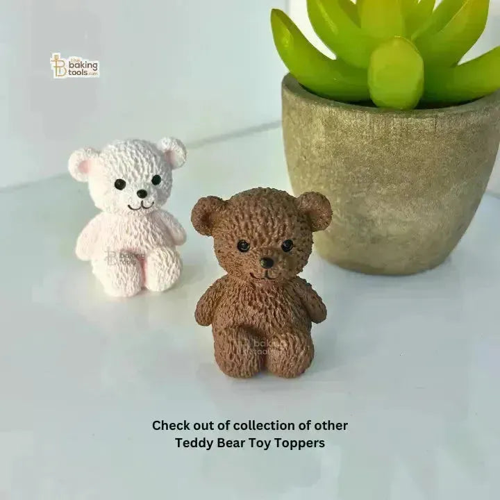 Brown Teddy Bear Cake Topper Mini Brown Teddy Toy Topper - 04 - thebakingtools.com