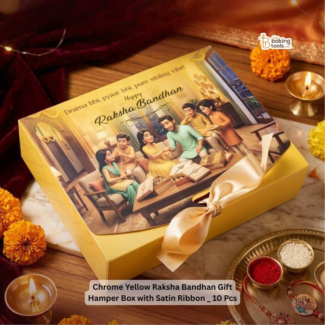 Chrome Yellow Raksha Bandhan Gift Hamper Box with Satin Ribbon _ 10 Pcs