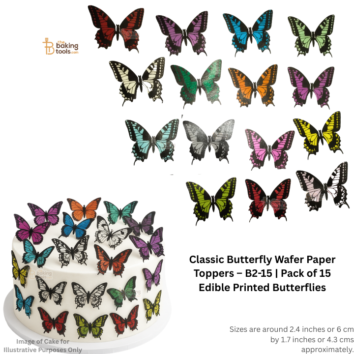 Classic Butterfly Wafer Paper Toppers – B2-15 | Pack of 15 Edible Printed Butterflies