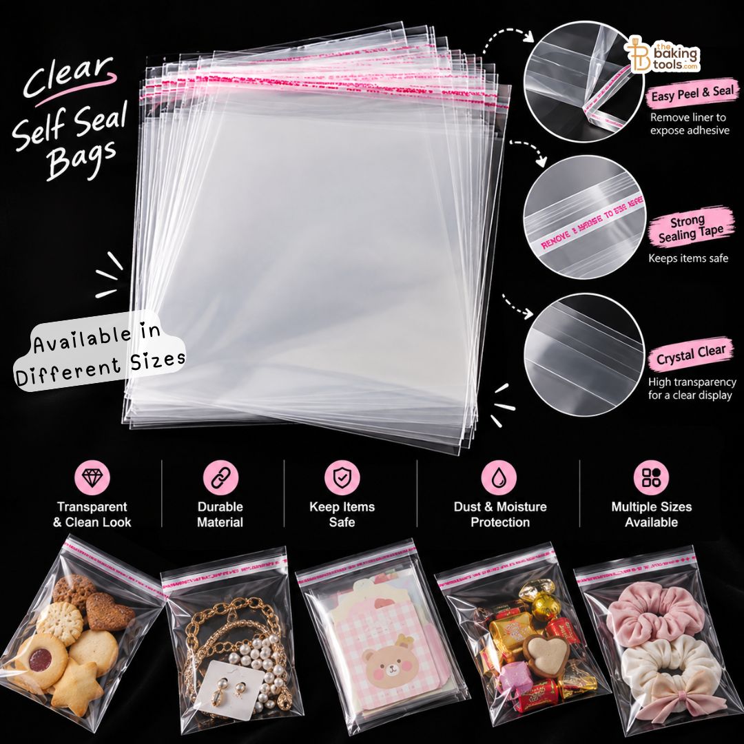 Clear Self-Adhesive Plastic Bags for Cookies, Chocolates & Bakery Packaging – Pack of 100