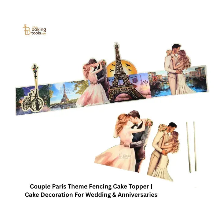 Couple Paris Theme Fencing Cake Topper | Cake Decoration For Wedding & Anniversaries - thebakingtools.com