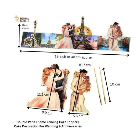 Couple Paris Theme Fencing Cake Topper | Cake Decoration For Wedding & Anniversaries - thebakingtools.com