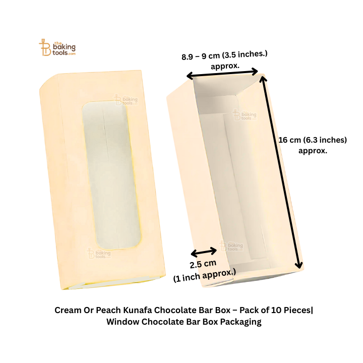 Cream Or Peach Kunafa Chocolate Bar Box – Pack of 10 Pcs | Window Chocolate Bar Box Packaging