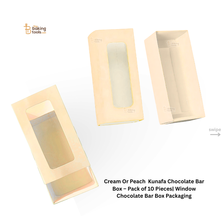 Cream Or Peach Kunafa Chocolate Bar Box – Pack of 10 Pcs | Window Chocolate Bar Box Packaging