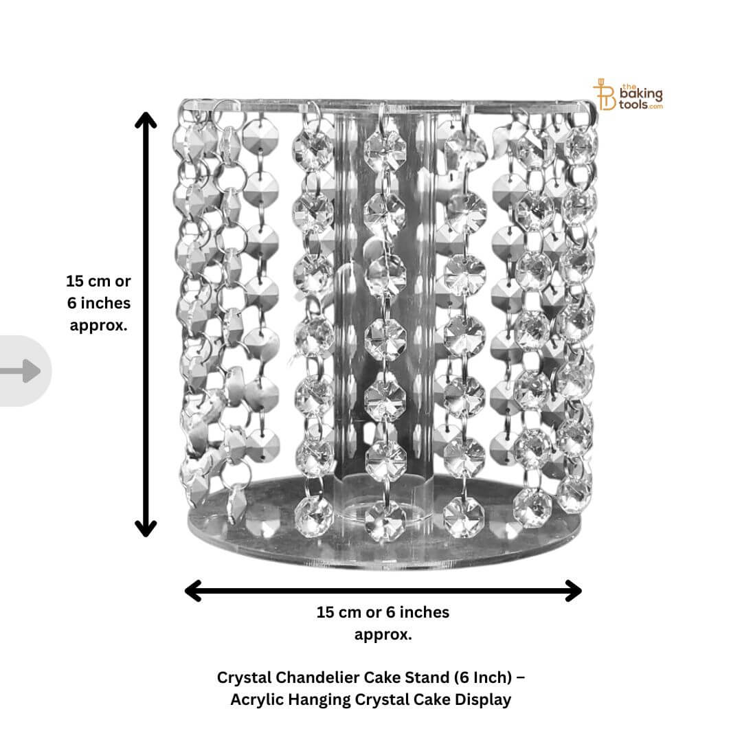 Crystal Chandelier Cake Stand (6 Inch) – Acrylic Hanging Crystal Cake Display  showing measurements