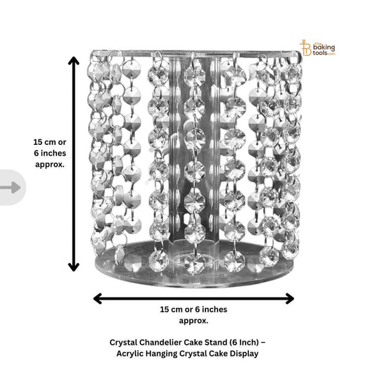 Crystal Chandelier Cake Stand (6 Inch) – Acrylic Hanging Crystal Cake Display  showing measurements