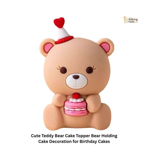 Cute Teddy Bear Cake Topper | Bear Holding Cake Decoration for Birthday Cakes