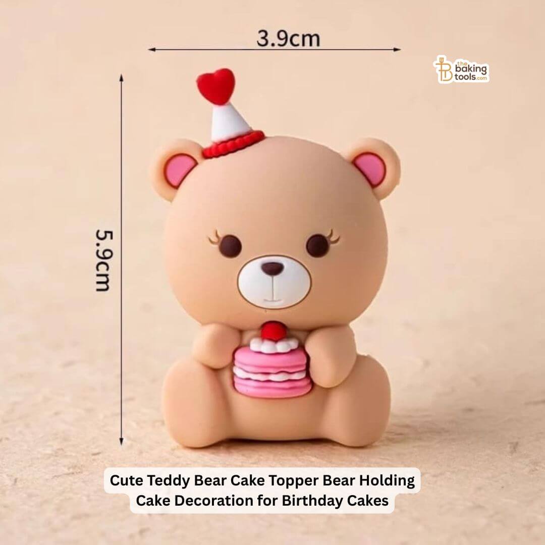 Cute Teddy Bear Cake Topper | Bear Holding Cake Decoration for Birthday Cakes _ dimensions