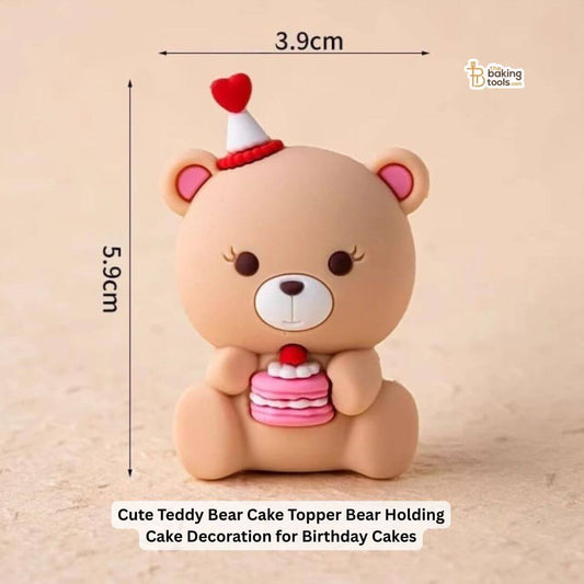 Cute Teddy Bear Cake Topper | Bear Holding Cake Decoration for Birthday Cakes _ dimensions