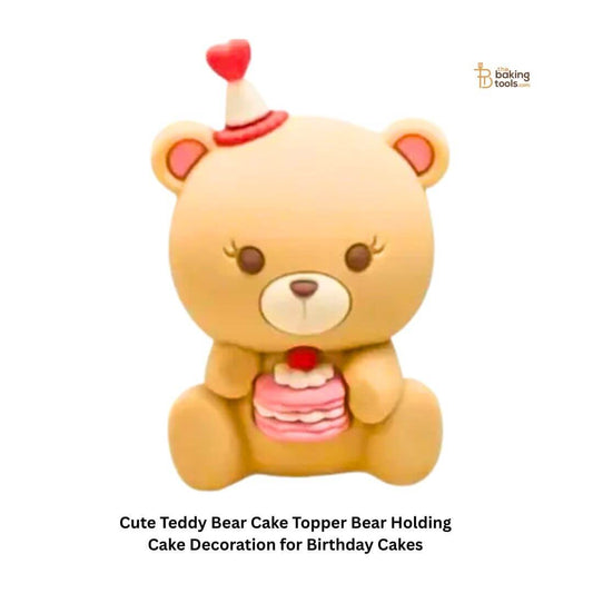 Cute Teddy Bear Cake Topper | Bear Holding Cake Decoration for Birthday Cakes