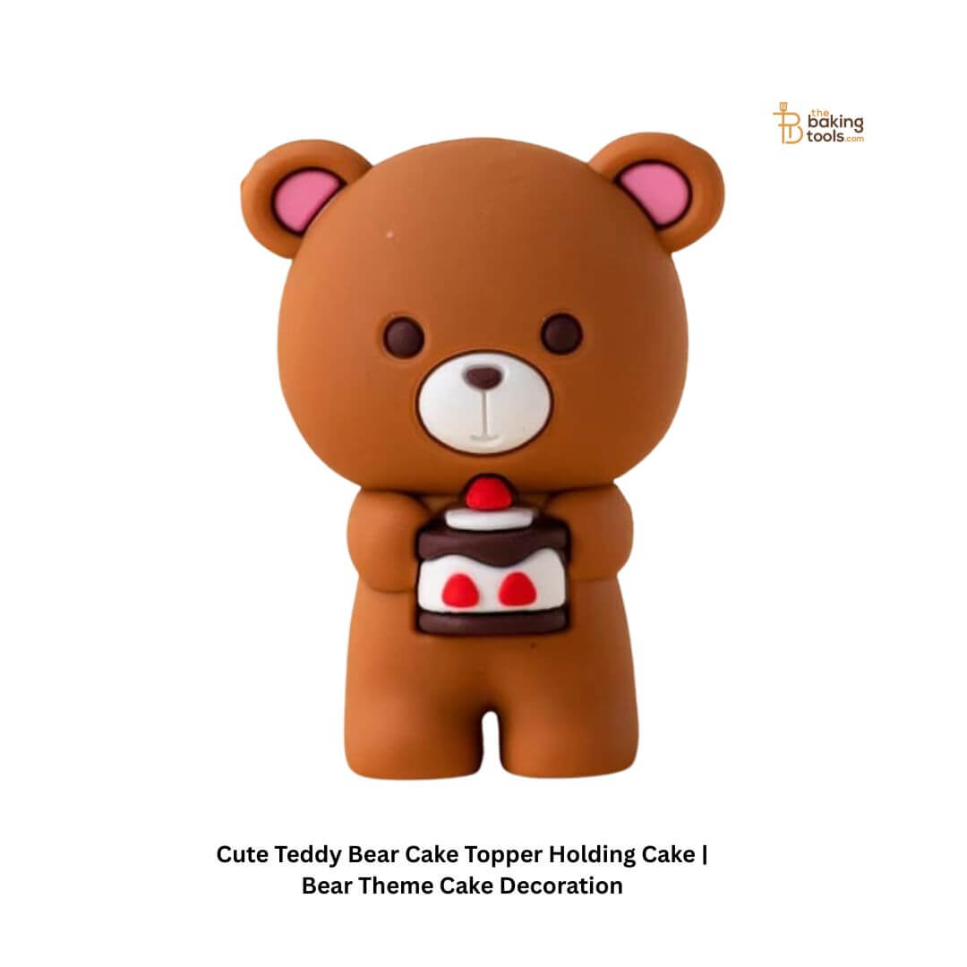 Cute Teddy Bear Cake Topper Holding Cake | Bear Theme Cake Decoration