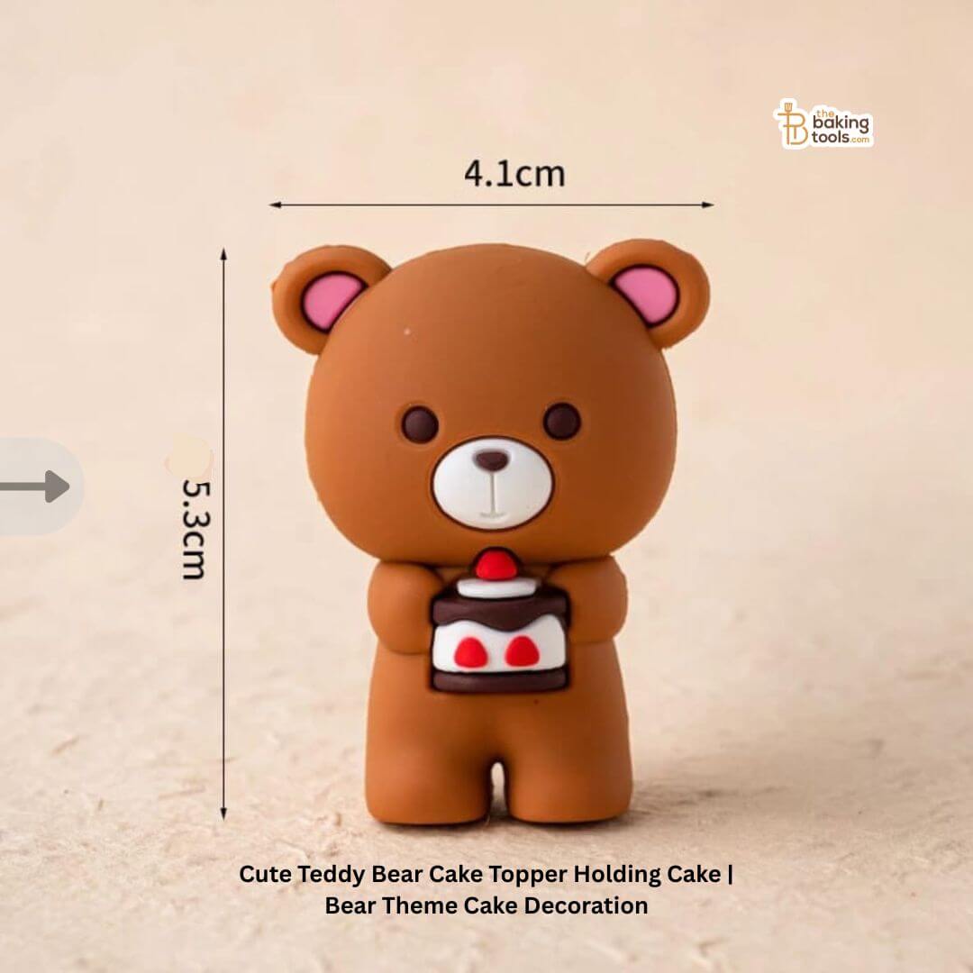 Cute Teddy Bear Cake Topper Holding Cake | Bear Theme Cake Decoration