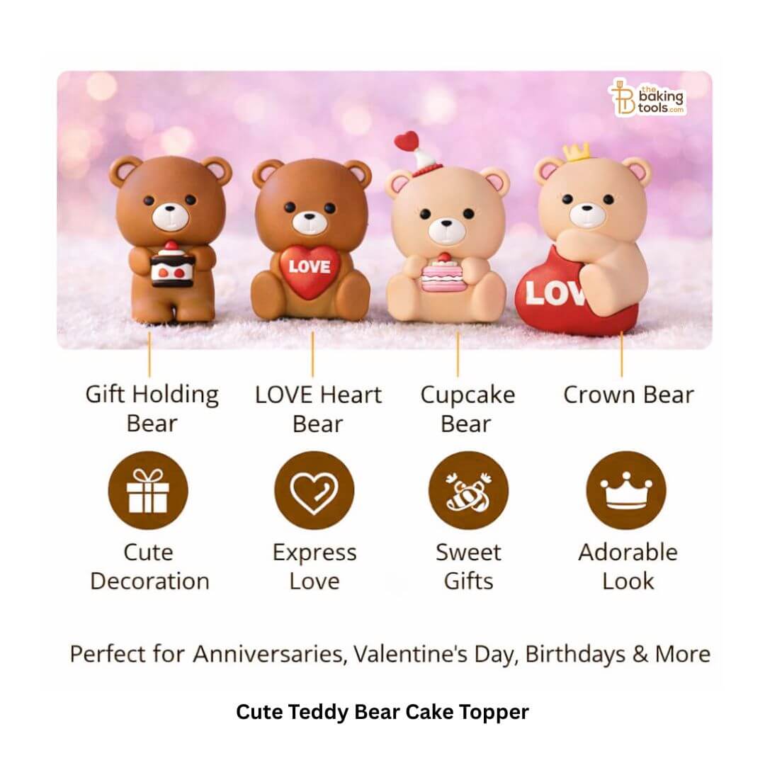Cute Teddy Bear Cake Topper Holding Cake | Bear Theme Cake Decoration