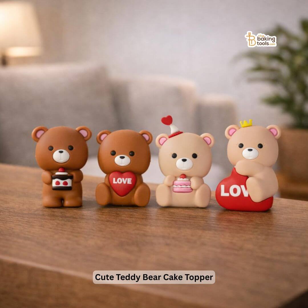 Cute Teddy Bear Cake Topper Holding Cake | Bear Theme Cake Decoration