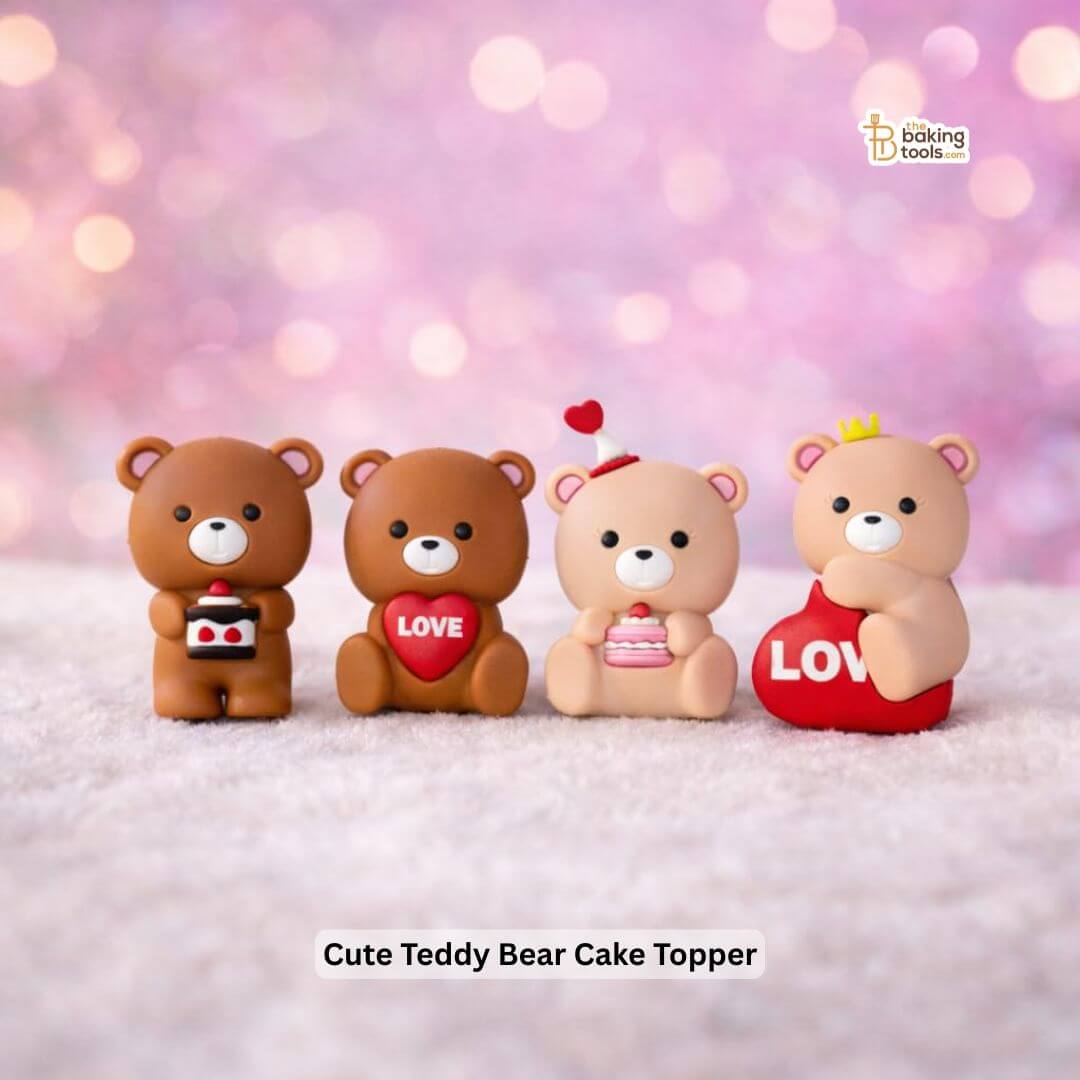 Cute Teddy Bear Cake Topper Holding Cake | Bear Theme Cake Decoration