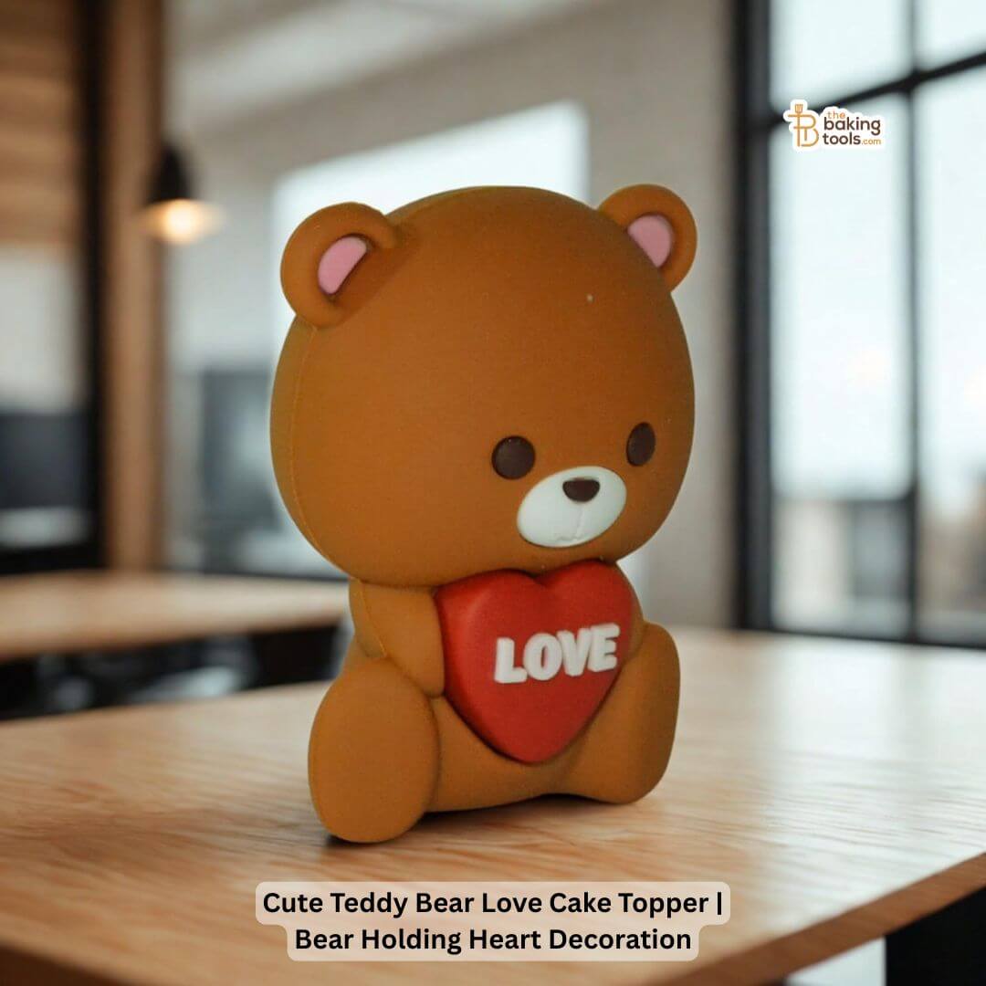 Cute Teddy Bear Love Cake Topper | Bear Holding Heart Decoration