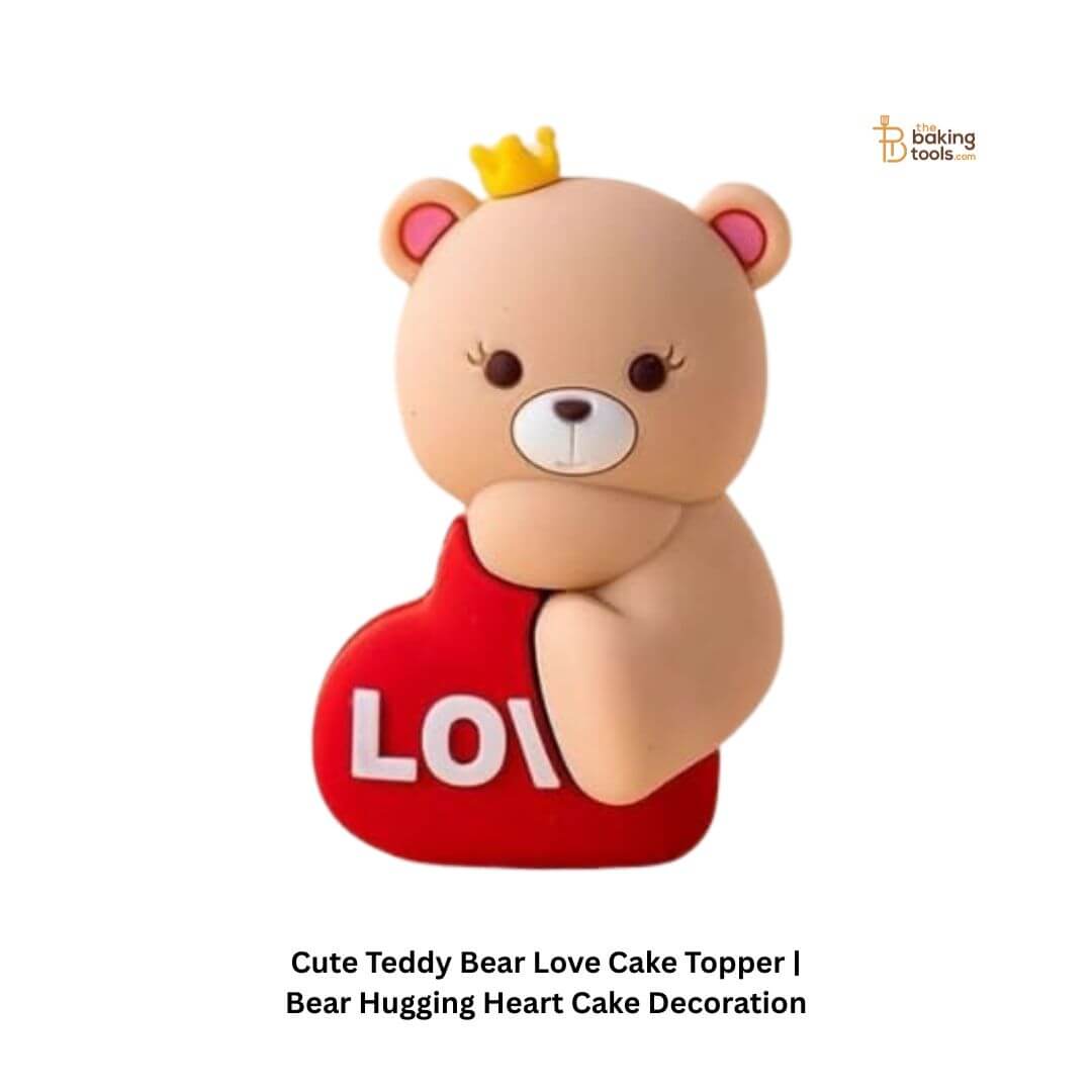 Cute Teddy Bear Love Cake Topper | Bear Hugging Heart Cake Decoration