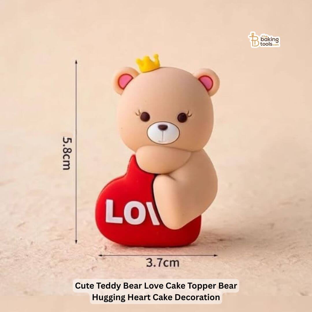 Cute Teddy Bear Love Cake Topper | Bear Hugging Heart Cake Decoration