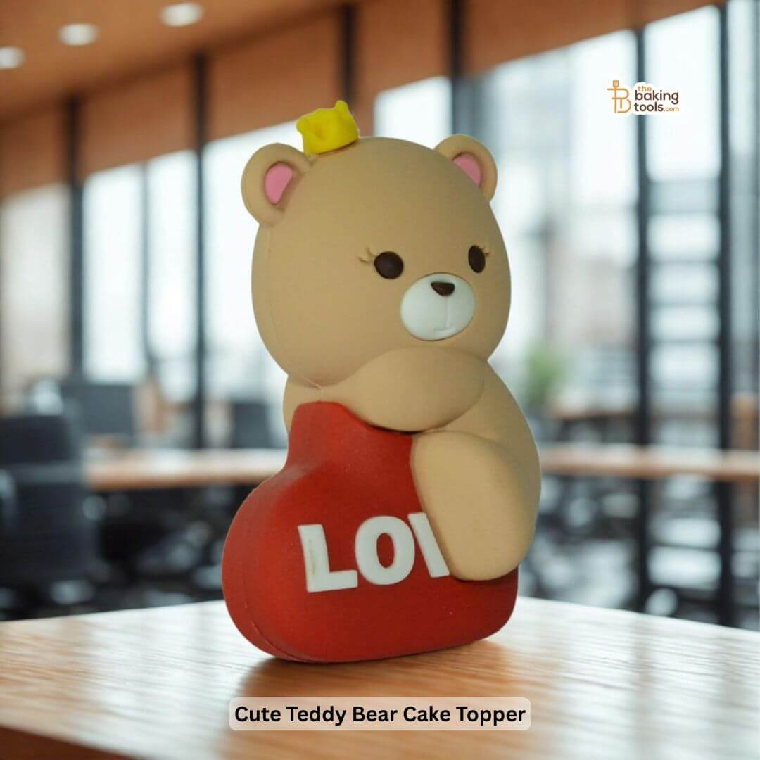 Cute Teddy Bear Love Cake Topper | Bear Hugging Heart Cake Decoration