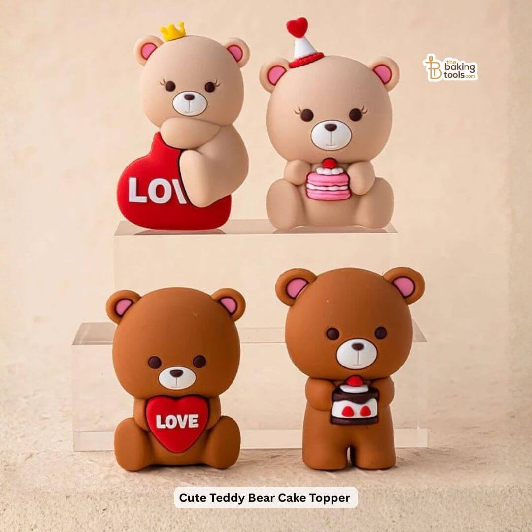 Cute Teddy Bear Cake Topper Holding Cake | Bear Theme Cake Decoration