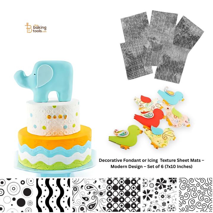 Decorative Fondant or Icing Texture Sheet Mats –  Modern Design – Set of 6 (7x10 Inches)