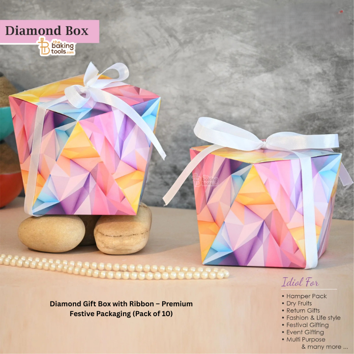 Diamond Gift Box with Ribbon – Premium Festive Packaging (Pack of 10) #1625