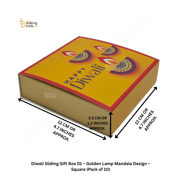 Diwali Sliding Gift Box 01 – Golden Lamp Mandala Design – Square (Pack of 10)