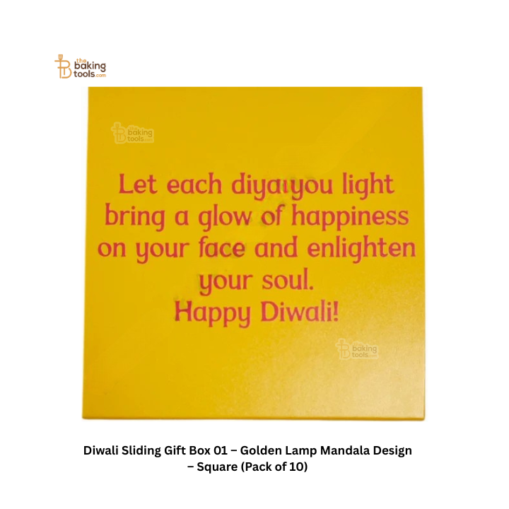 Diwali Sliding Gift Box 01 – Golden Lamp Mandala Design – Square (Pack of 10)