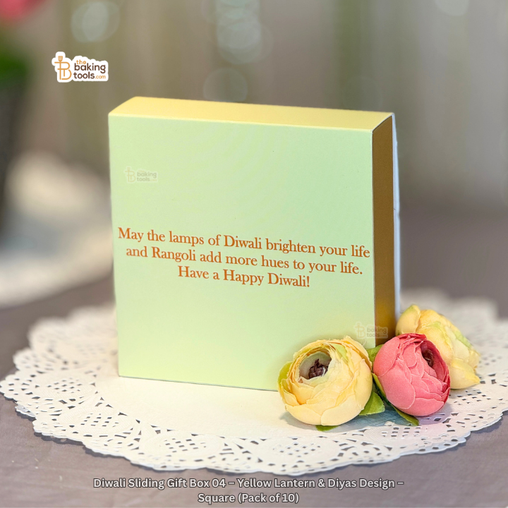 Diwali Sliding Gift Box 04 – Yellow Lantern & Diyas Design – Square (Pack of 10)