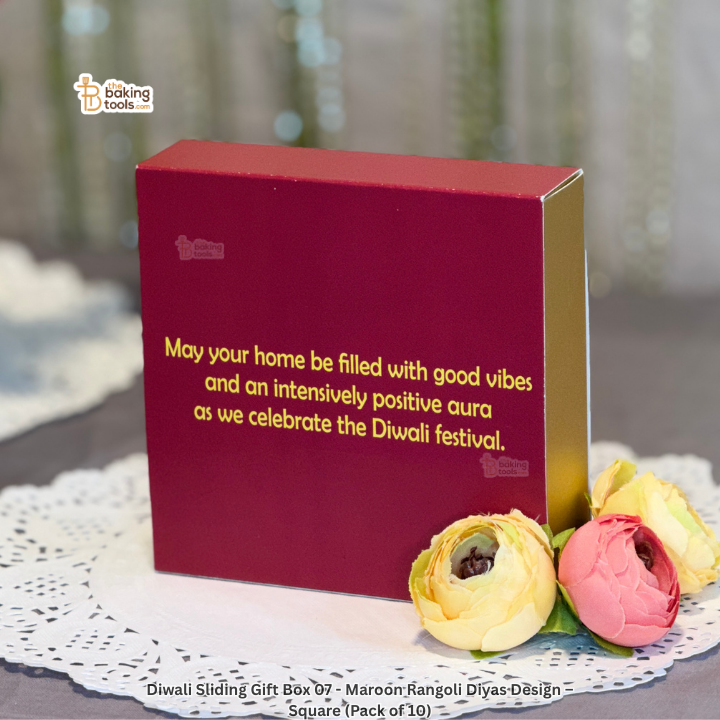 Diwali Sliding Gift Box 07 - Maroon Rangoli Diyas Design – Square (Pack of 10)