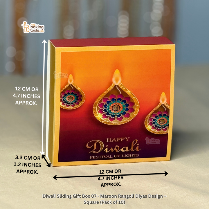 Diwali Sliding Gift Box 07 - Maroon Rangoli Diyas Design – Square (Pack of 10)