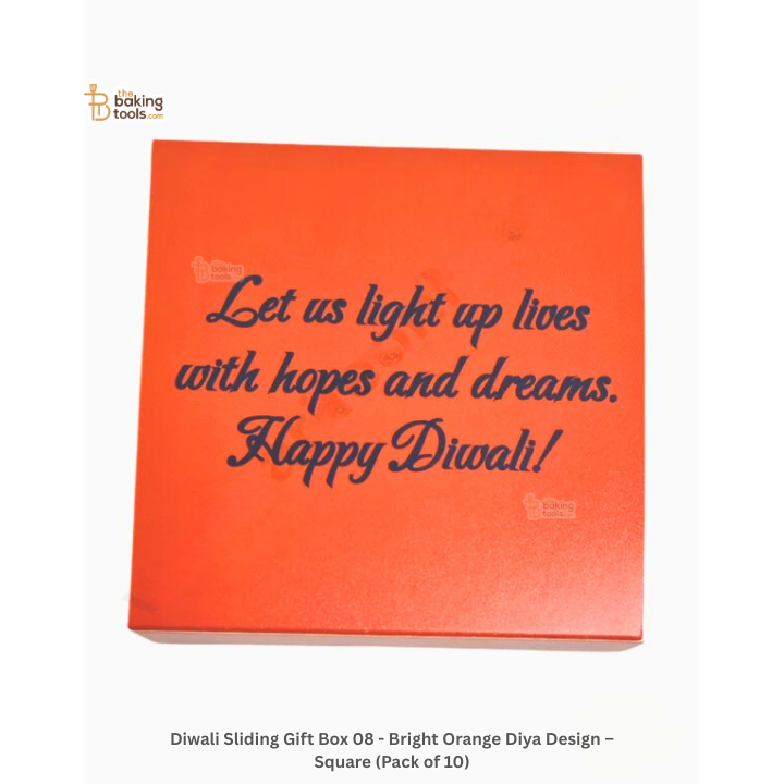 Diwali Sliding Gift Box 08 - Bright Orange Diya Design – Square (Pack of 10)
