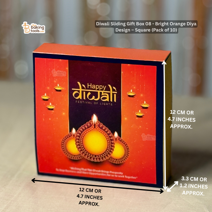 Diwali Sliding Gift Box 08 - Bright Orange Diya Design – Square (Pack of 10)